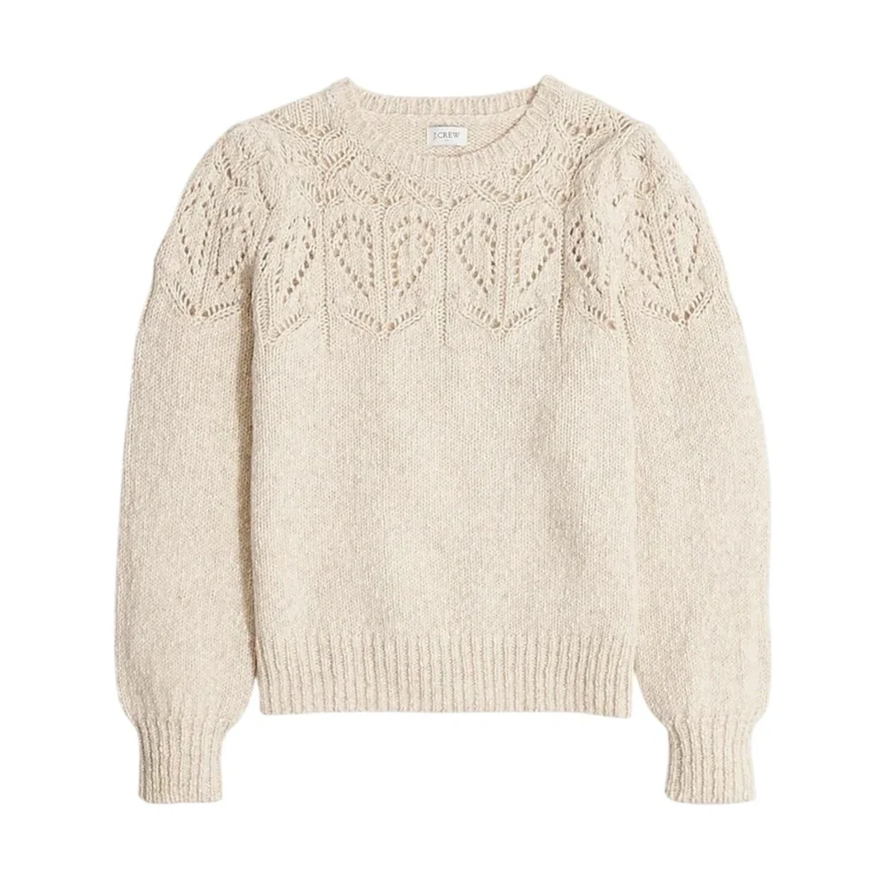 J. Crew Pointelle sweater Cream Crew Neck Sweater with Intricate Knit Pattern